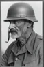 Placeholder: 3/4 side view, head to waist image, professional quality photograph, a physically fit, extremely muscular, athletic, middle-aged man, Jay Garrick, with broad shoulders and massive arms, short, graying hair and a goatee, dark eyes, large, curved nose, and a square jawline, wearing a silver metal world war I Military hard hat with a flat brim all around it and gold lightning bolts on either side, and a (((long-sleeved))), red, cotton, pullover shirt with lightning on the chest, blue skinny jeans,