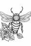 Placeholder: bee with rose idea, line art, background, vector, svg, black outline on white background, leave plenty of white space beetween lines for coloring, tattoo style, tattoo idea,full body, minimalist