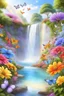 Placeholder: fantastic,Beautiful garden, flowers,rainbows, cascades arc en ciel, papillons colorés