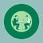 Placeholder: A circular logo in a distinctive green color with a pale green center, in the center of which are two men sitting around a two-person table, one drinking coffee and the other working on his laptop.