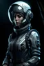 Placeholder: A DIGITAL ART portrait of a sci-fi pilot woman. Style from The Expanse. She is 30 years old. She has a pilot helmet. She is reckless. She has got dreams. Her eyes are beautiful and bright. Grey. Full-body phtograph