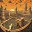 Placeholder: art by "Escher", painting, landscape , Feigned The Palace Beyond Good and Evil, at Dawn, Illustration, Hopeless, 70s Science Fiction, Provia, overly complex style