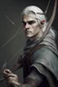 Placeholder: gray hair young medieval man with a longbow