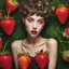 Placeholder: a young, extremely beautiful woman decomposing into a zombified strawberry with pixie-cut hair