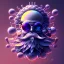 Placeholder: bearded man head with feathers, spheres, cubes, gears, clocks, engine parts, exhaust pipes, fur, peacock feathers, mechanism, in the style of Android Jones, gradient, bioluminescent, rococo, photorealistic, intricate details, 8k, purple and gold, digital painting, top light, illustration, trending on artstation