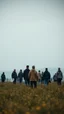 Placeholder: A field of random people at the end of the picture gray background an object in a cinematic, 8k