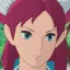 Placeholder: An elf, with crystal blue eyes, and magenta hair, teardrop shaped eyebrows, woman, angry expression