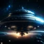 Placeholder: cinematic photo of a stunning spaceship with aliens around it