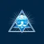 Placeholder: a blue nuclear explosion mushroom cloud inside an equilateral triangle, radiant lines, vector logo