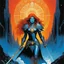 Placeholder: Heavy metal 1970s pulp illustration, psychedelic art by Philippe Druillet and Moebius. A fierce, glowing Iron Maiden warrior queen with molten-copper hair and intricate carved metal armor walks confidently through a mind-bending, infinite obsidian and crystal maze. She holds a giant glowing rune-engraved broadsword. She is not lost, her face is calm and commanding. Swirling bioluminescent fog in electric blue, neon purple, and acid yellow. Cosmic fractal vortex sky with exploding nebulas. Dynami