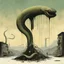 Placeholder: everything has a snake tail!, Surreal style by Alessandro Gottardo and Wayne Barlow and Zdzislaw Beksinski, world's fair disaster, dark shines a hole in the soul, hot colors and cold hues, eerie, neo-surrealism, creepy, concept art, unbalanced and uncentered