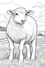 Placeholder: black and white coloring page for kids of a sheep on a farm; line art; no color, no greyscale, no deformity