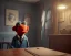 Placeholder: Room scene, muppet head with body detective man, realistic photo, concept art, retro style, smooth, unreal engine 5, god lights, ray tracing, RTX, lumen lighting, ultra detail, volumetric lighting, 3d.