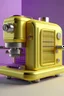 Placeholder: caffe machine with different textures in pastel yellow and violet color with metalic details look like in Cinema 4D