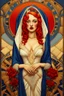 Placeholder: 3D image, a beautiful art deco bride with red hair, white and blue veil, beautiful eyes, red lips, blue flowers, bold gold, sensuality, fantastical surrealistic, elegant, beautiful high definition acrylic art, sunrise, watercolor patchwork, Daniel Merriam style, Ivan Bilibin, Ernst Haeckel, Jean-Baptiste Monge, Picasso, Caspar David Friedrich, Jacek Yerka, Richard Dennis, Joe Fenton, Andree Wallin, İsmail İnceoglu, Wassily Kandinsky, Thomas Kinkade, line art, artstation, extremely detailed, intr