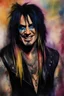 Placeholder: text "MOTLEY CRUE", head and shoulders portrait, Motley Crue Tommy Lee - well-shaped, perfect figure, perfect face, laughing, a multicolored, watercolor stained, wall in the background, professional quality digital photograph, 4k, 8k, 32k UHD, Hyper realistic, extremely colorful, vibrant, photorealistic, realistic, sharp, highly detailed, professional quality, beautiful, awesome, majestic, superb, trending on artstation, pleasing, lovely, Cinematic, gorgeous, Real, Life like, Highly detailed,