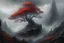 Placeholder: Mysterious old swirling tree with red blossoms standing of black gray stones on a cliff in distance beautiful mountains in smog and dust, beautiful landscape Painting, beautiful light and shadows Art by Ernst Helbig , fantasy Art, Conzeptart Digital painting surreal Artwork Artwork by DasAbra