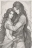 Placeholder: Dnd style, Young man hugging a woman with long hair from behind