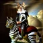 Placeholder: retrato de un gato con armadura montando una zebra con estilo de Rembrandt