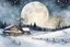 Placeholder: Jólaköttur Yule cat, snowflakes, A soft-focus image of stary night sky casting a warm glow, snowy countryside at night, create in inkwash and watercolor, in the comic book art style of Mike Mignola, Bill Sienkiewicz and Jean Giraud Moebius, highly detailed, gritty textures,