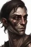 Placeholder: a dead half-elf, half of his face burned, a scar on his neck from an incision
