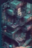 Placeholder: escher style in game asset house anime cyberpunk style