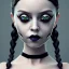 Placeholder: wednesday addams, wednesday addams hair, wednesday addams, make up, wednesday black dress, cinematic, hyper detail, 8k resulation