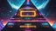 Placeholder: (a surreal colorful robot face smiling in the corner of the image:1.2),a sci-fi pyramid spaceship, ui hud of small text,