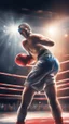 Placeholder: knock out in the ring, picking up body, in spotlight, magazine cover illustration with spray paint, signed, bokeh like, down-light, unreal engine, prize winning