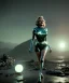 Placeholder: Ultra Realistic retro sci-fi 1960 scene, waist up view portrait, blonde woman, sweet young Marilyn Monroe face, perfect iris, tight latex coat, alien planet background, tight style, steel sphere dron levitating, fog, rain, soft color, highly detailed, unreal engine 5, ray tracing, RTX, lumen lighting, ultra detail, volumetric lighting, 3d, finely drawn, high definition, high resolution.