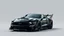 Placeholder: batmobile concept inspired from a black 2025 ford mustang dark horse with a large elaborate spoiler and batwing style fins, batman symbol in grille, lower wind deflector