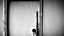Placeholder: unhinged door, anime, monochrome, black background, ink, simple, maximum quality, broken hinge, barely functioning, why is it still being used it's a health hazard, centered on frame, far