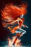 Placeholder: figure skater on ice with fiery red long hair strong pose and flames nearby