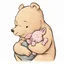 Placeholder: simple illustration of Winnie the pooh cuddling piglet. White background.