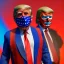 Placeholder: realistic image of donald trump as a mexican wrestling fighter posing outdoors, Mexican eyes wrestling mask, red and blue breeches, suspenders, retro style, 80s, vibrant color, highly detailed, sky background, concept art, unreal engine 5, god rays, ray tracing, RTX, lumen lighting, ultra detail, volumetric lighting, 3d, finely drawn, high definition, high resolution.