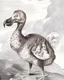 Placeholder: John James Audubon-like illustration of a fully uncropped Dodo bird and a Platypus in a landscape of warm yellows, warm reds, and warm blues