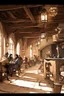 Placeholder: Lots of People sitting around tables in a medieval tavern with a stone floor, add people to the chairs