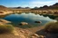 Placeholder: lagoon, rocks, distant mountains, arid land, desert, pond, rocks, epic