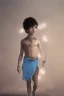 Placeholder: beautiful 12 year old arabic boy with curly hair and light blue eyes dressed in short loincloth