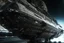 Placeholder: in space, futuristic epic sci-fi, wide angle, LV-426, with a huge battered and chipped spaceship with large white GH 5 markings and a logo on both sides of the hull, men soldiers Sci fi city complex, in digital art style, wide angle, balanced composition, black beige blue stripes, hard surface, reflections, triadic color, symmetry, hyper detailed, octane rendering, complex work,