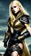 Placeholder: blonde female hunter wearing leather half armour dark fantasy Realistic 4k