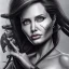 Placeholder: portrait head Angelina Jolie long hairs big bobs Tomb Raider gunshot