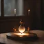 Placeholder: péndulo de bronce girando sobre una mesa radiónica de madera. Fondo de humo ondulante de sahumerio encendido y vela ardiendo