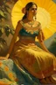 Placeholder: mexican woman with long dress painting neoclassism whole body zoom the sun