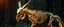 Placeholder: radiant wooden werewolf donkey Skeleton with fluffy fur, motion blur background dark forest