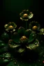 Placeholder: Fabulous gold flowers with drops of water on a dark green background, 8k, with darning