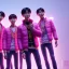 Placeholder: pixar style anamorphic Korean band BTS, smiling, gangsta gold neckless, full body, magenta puffer jacket, manila city backdrop, dramatic lighting, hyper-realistic, unreal engine 5, 16k. full detailed, bitcoin