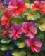 Placeholder: ideal image optimization, the best lush Geranium wlassovianum result, Create stunning summer flowers art combining Gustav Klimt's intricate style with Pierre-Auguste Renoir's vibrant brushstrokes. Use alcohol ink splatter for dynamic elements. Aim for hyper-detailed super realism in 8K, with bright neon colors and gold accents, capturing a radiant summer day. Add an Art Nouveau aesthetic to enhance elegance and sophistication of this award-winning Masterpiece.