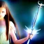 Placeholder: Futuristic adolescent girl hazel eyes in angelic dress with sword