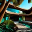 Placeholder: house designed by john lautner, african patterns, textured turquoise, route 66 desert, polished copper,reflection, concrete